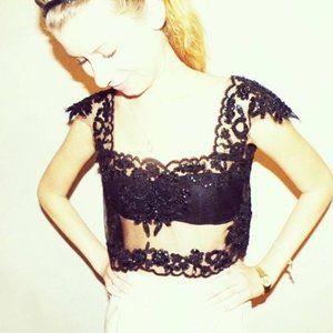 Handmade One-of-a-Kind Beaded Lace Crop Top